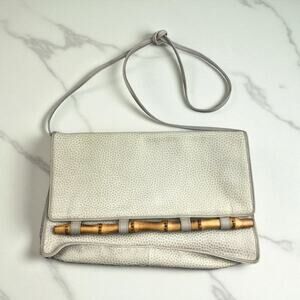 Vintage Desmo for Neiman Marcus Ivory Textured Leather Bamboo Crossbody